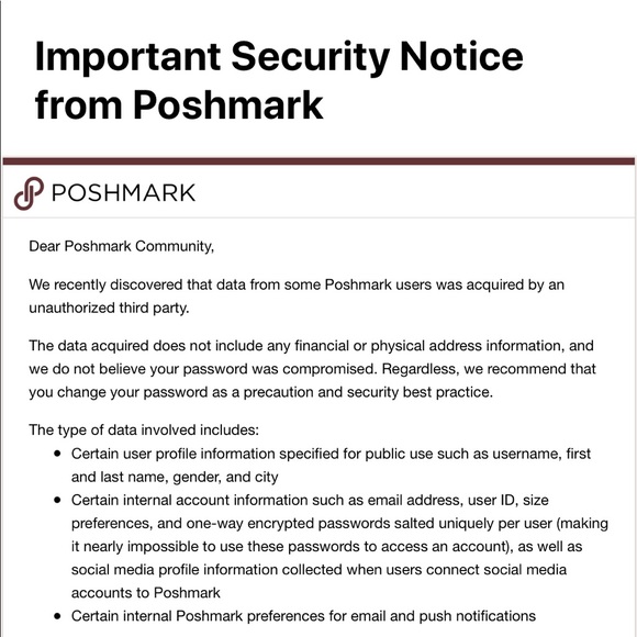 Poshmark Security Breach - Picture 1 of 2